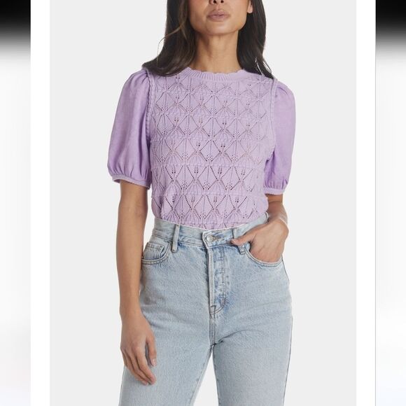 CURRENT AIR Long Sleeve Woven Textural Sweater Knit Top Lavender Size M - Picture 13 of 13